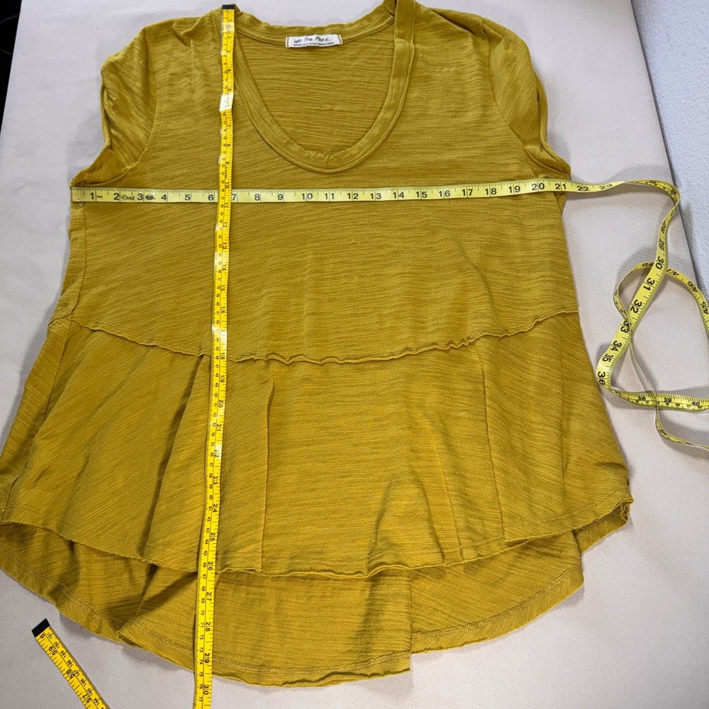 Free People We The Free Chartreuse Slub Knit Peplum Top Short Sleeve Size Medium - Picture 13 of 13